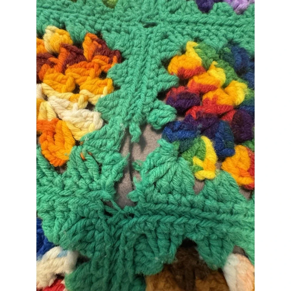 Vintage Granny Square Green Crochet Afghan/throw Blanket 36